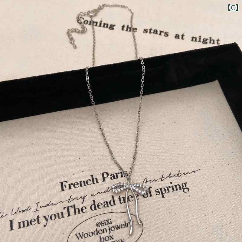 ネックレス 女性用 軽量 ジルコニア 蝶結び ベーシック レイヤード シンプル ゴールド シルバー アクセサリー 普段使い 華奢 細身 鎖骨チェーン コーディネート 秋冬 春夏 3