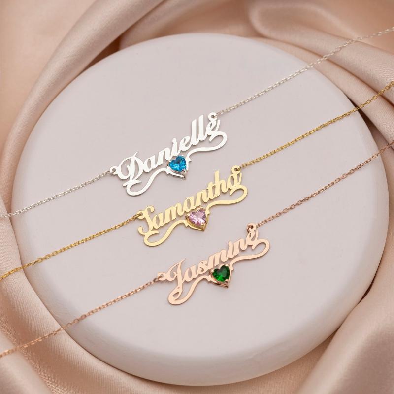 Cubic Zirconia - ネックレス ハート型 水晶 個人名入れ ステンレス タンザナイト ジルコニア ペンダント 女性用 かわいい アクセサリー 普段使い 軽量 耐久性 輝き 細工 シンプル デザイン ギフト ラッキーアイテム