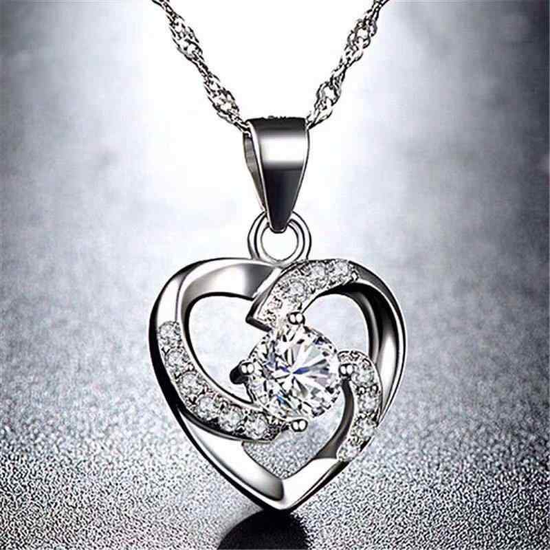 Heart - ネックレス 女性用 韓国 ファッション シルバー チェーン ハート型 ジルコニア ペンダント 鎖骨チェーン アクセサリー カップル プレゼント シンプル デザイン 軽量 普段使い 通勤 デイリー かわいい キラキラ 細身 長さ調整 可能