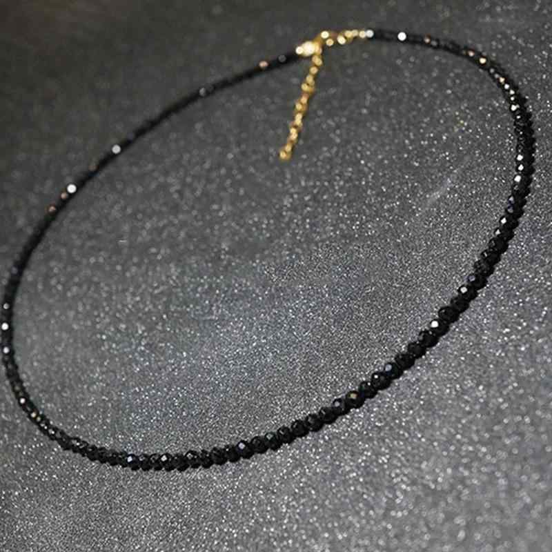 Beads - チョーカー ネックレス 女性用 黒水晶 細鎖骨チェーン ファッション ジュエリー アクセサリー キラキラ シンプル 華奢 デコルテ ラインストーン 普段使い シルバー ゴールド アクセント レイヤード