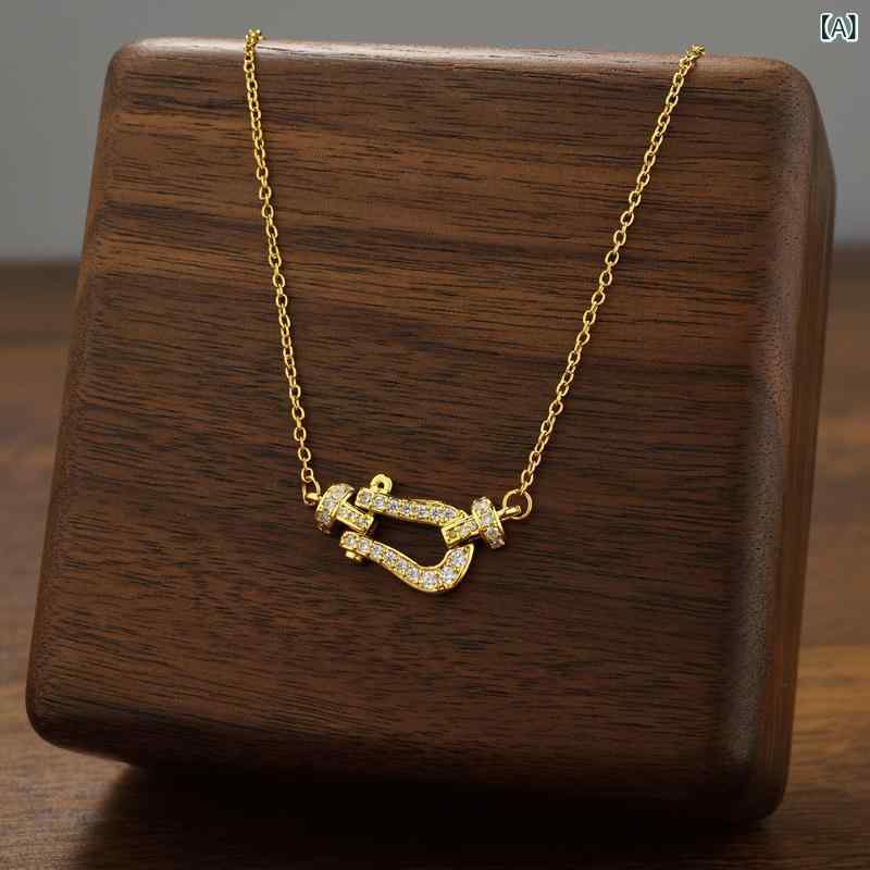 ネックレス 女性用 軽量 高級感 フルジルコニア 馬蹄バックル U字 チタン ステンレス 鎖骨チェーン 軽奢 インスピレーション アクセサリー シンプル デイリー シルバー 細身 レイヤード 普段使い 華奢 モダン 2