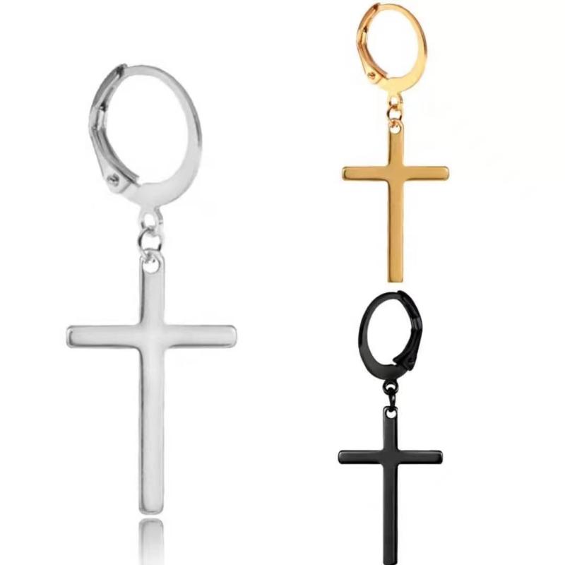 樂天商城 - メンズ イヤリング ファッション アクセサリー ステンレス シンプル 十字架 デザイン 耳飾り シルバー メッキ加工 普段使い 軽量 耐久性 カジュアルスタイル メンズファッション アクセサリーコレクション