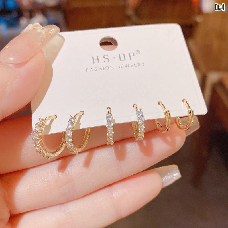 ピアス イヤリング 女性用 シンプル コンパクト ジルコニア 耳飾り セット 軽量 ラ...