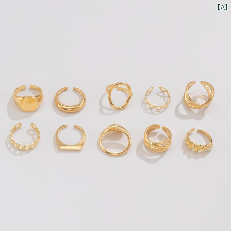 指輪 セット 女性用 デザイン性 欧米 ジオメトリック アクセサリー イレーギュラー...