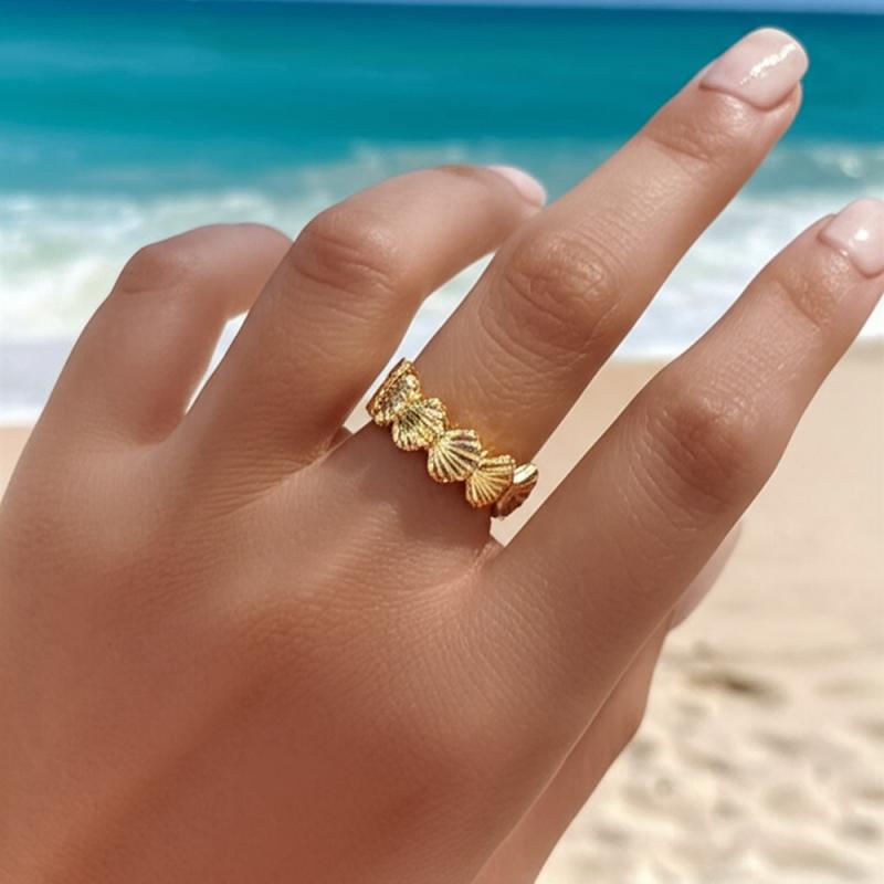 指輪 女性用 ステンレス 18Kゴールド 海洋リゾート 貝殻デザイン シンプル かわい...