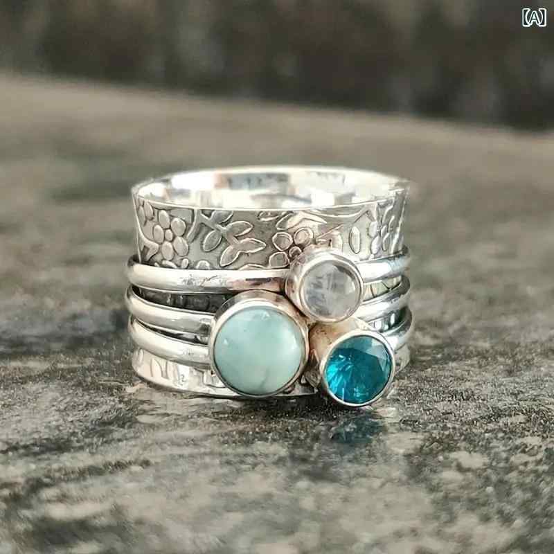 指輪 女性用 合金 カラフル ストーン アクセサリー ファッション 個性派 ジュエリ...