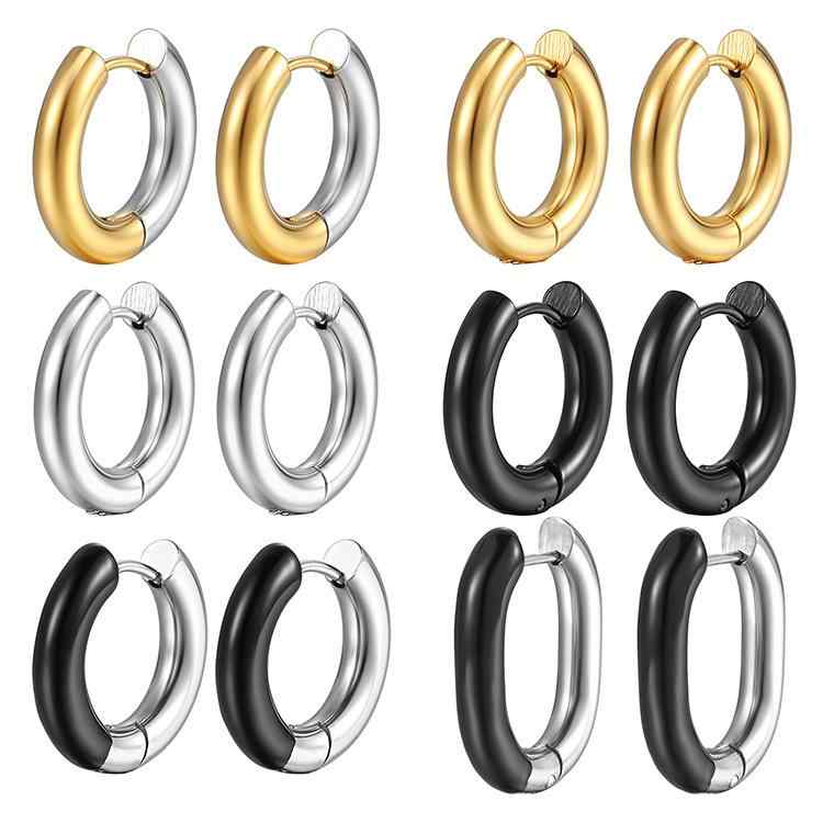 イヤリング メンズ ファッション 幾何学 円形 ブラック ゴールド 18K メッキ 不锈...