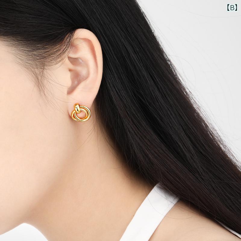 ピアス イヤリング 女性用 韓国 シンプル インスピレーション ダブルリング 幾何学...