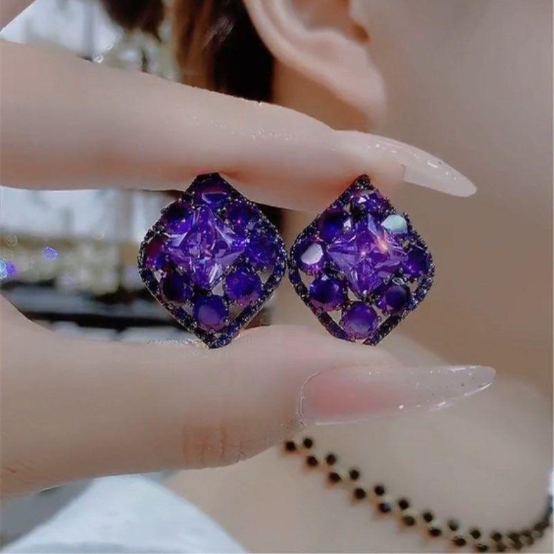 ピアス イヤリング 女性用 紫 ジルコニア 個性 軽量 耳飾り ファッション アクセサリー かわいい 華やか 普段使い