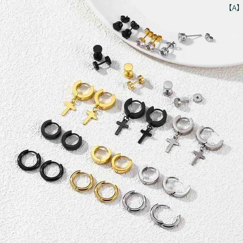 メンズ アクセサリー セット 不锈钢 ジルコニア 十字架 ペンダント イヤリング 耳クリップ スタイリッシュ 普段使い シルバー調 軽量 シンプル デザイン ギフト向き