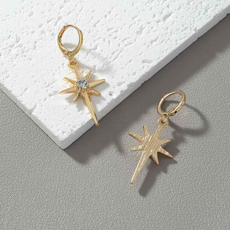 ピアス イヤリング メンズ 秋冬 ファッション ジルコニア 八芒星 吊り下げ 円形 幾何学 スタースタイル シルバー モダン 軽量 日常使い 洗練