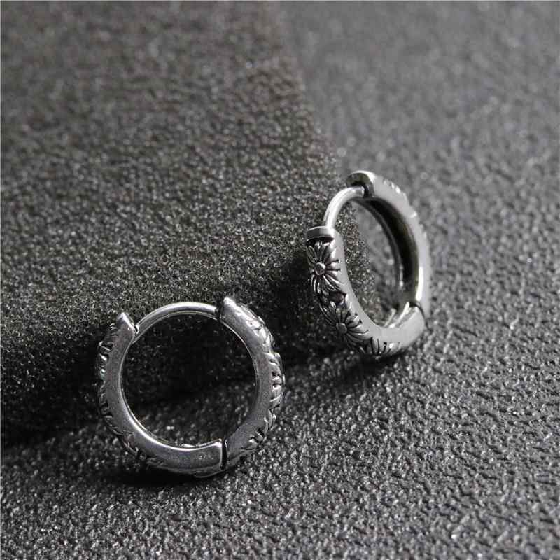 メンズ ピアス イヤリング 10mm ダーク系 チタン 復古 個性 菊花 ステンレス ファッション アクセサリー 耳輪 シルバー メンズジュエリー 日常使い 軽量 スタイリッシュ アクセ