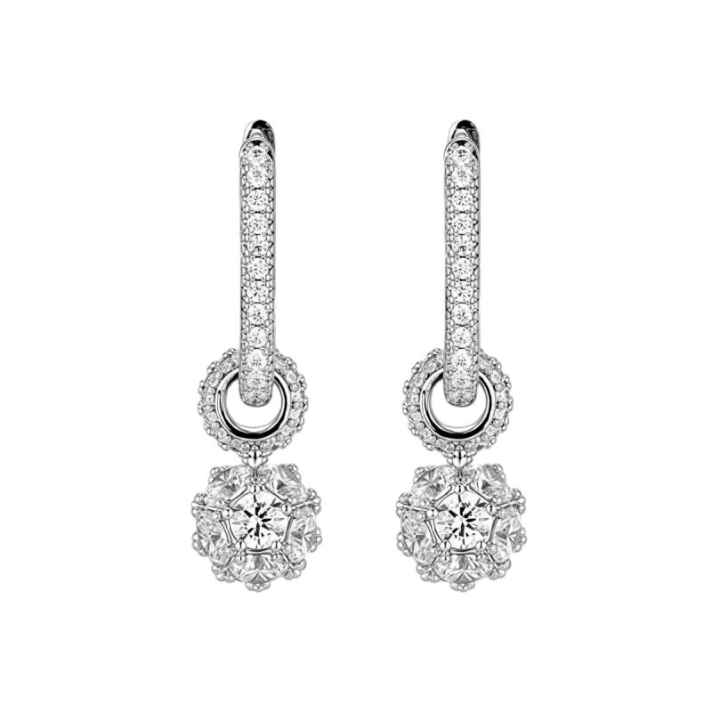 ピアス メンズ レディース ヒップホップ ストリートファッション ジルコニア フルラインストーン ラウンドボール ペンダント ドロップ 耳飾り カップル アクセサリー 輝く 派手 シルバー ゴールド チェーン 軽量 普段使い デート ギフト