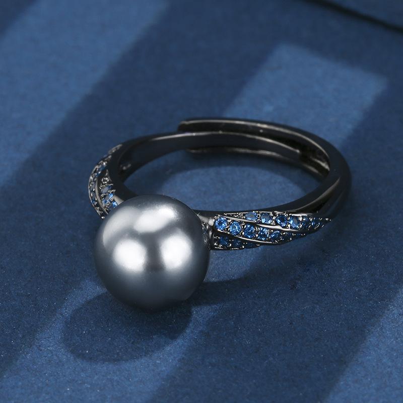 指輪 女性用 再生パール ゴールドメッキ シンプル ブラックゴールド 10mm ラウンド...