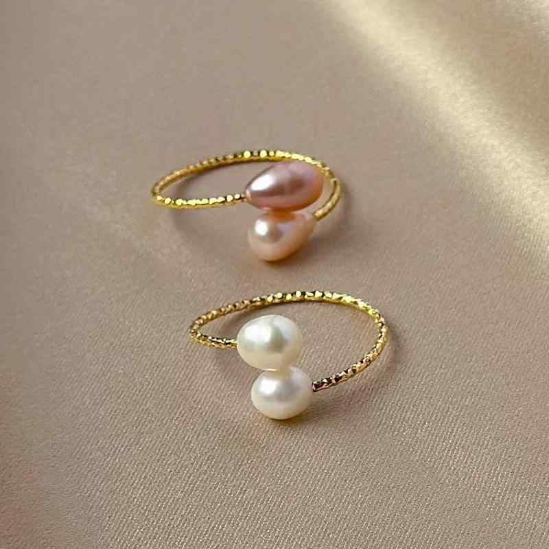 指輪 女性用 淡水パール 交叉デザイン フレンチ ファッション シンプル 金属 開口 ...