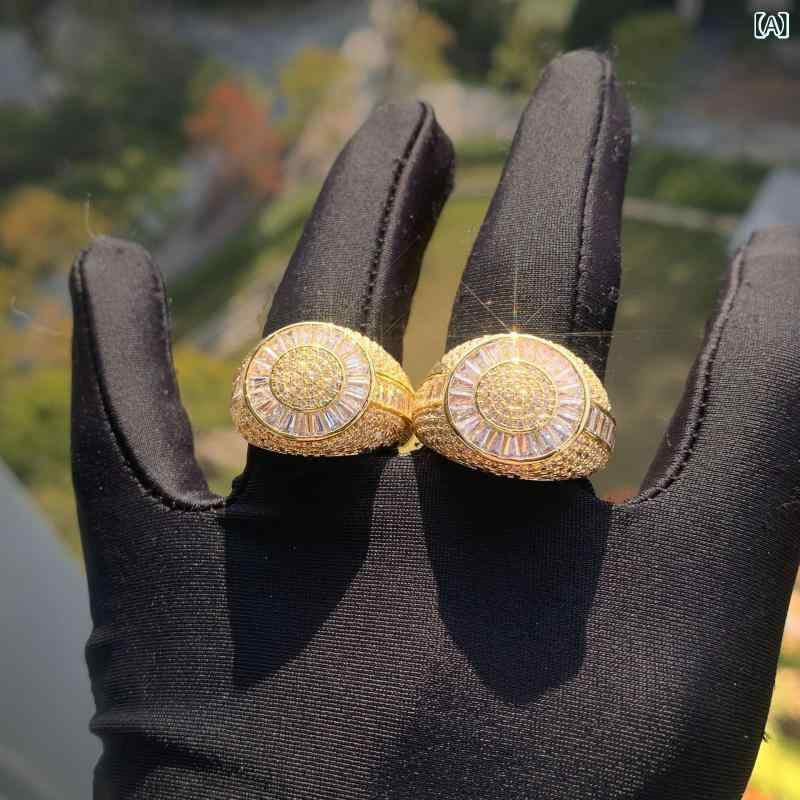 リバーパディのメンズ 指輪 ヒップホップ スタイル ジルコニア 装飾 丸型 高級感 アクセサリー シルバー調 普段使い カジュアル ジュエリー｜アングル2