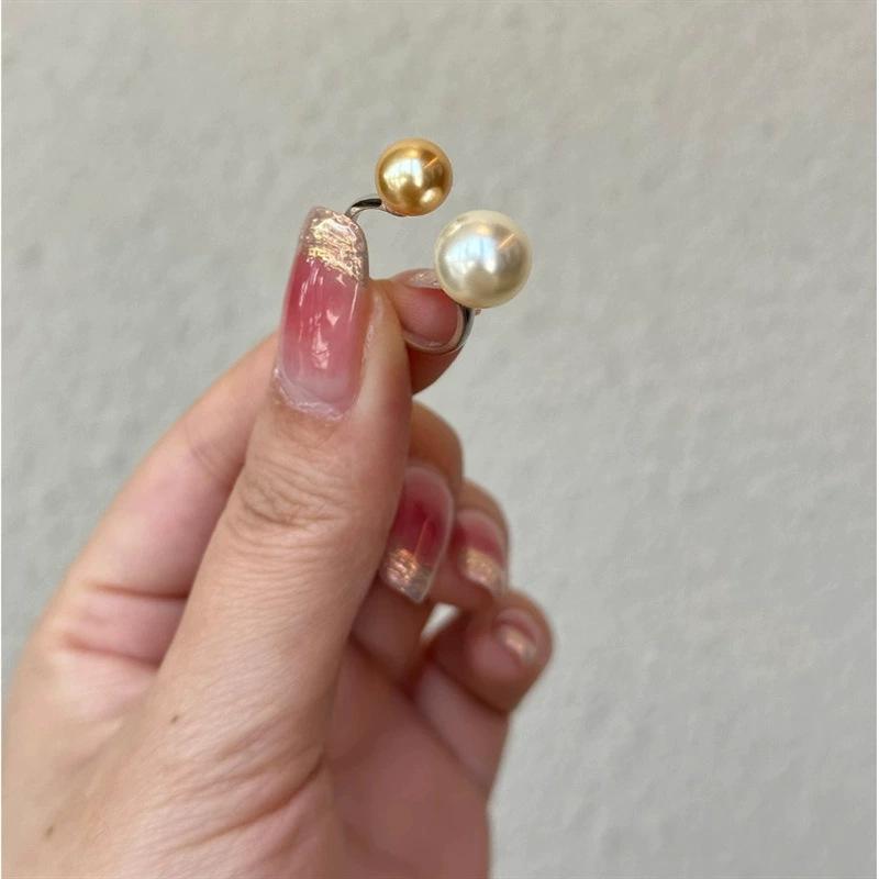 樂天商城 - 指輪 レディース ダブルカラー パール デザイン ファッション シンプル 個性 双珠 食指用 気質 クールスイート オープン 調整 可能 シルバー アクセサリー 普段使い 軽量 調整可能 指輪 かわいい 女性用 ジュエリー シンプルデザイン
