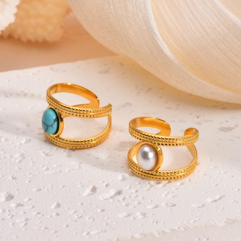 指輪 メンズ レディース シンプル ゴールド ステンレス タンザナイト ターコイズ 個性 パール アクセサリー 普段使い 軽量 耐久性 ユニセックス シルバー系 ブルー系 ジュエリー ファッション ギフト スタイリッシュ 洗練