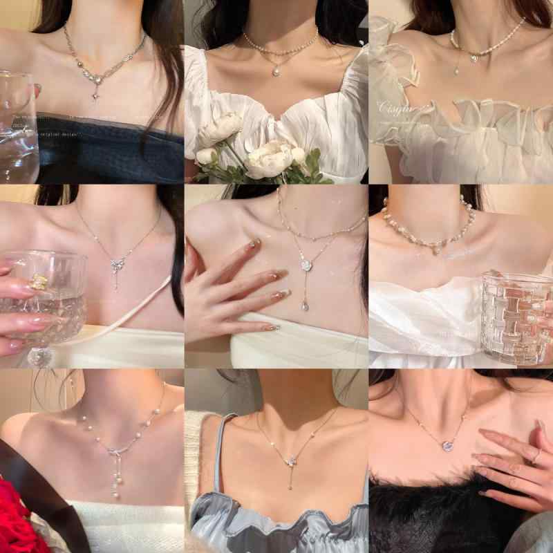 Other - ネックレス 女性用 かわいい 気質 デザイン ヒートレス 百搭 アクセサリー シンプル 鎖骨チェーン ハートモチーフ シルバー ゴールド レイヤード 普段使い デート ギフト 軽量 耐久性 アイボリー ピンク系 ブラック