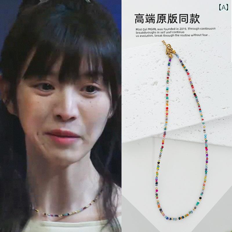 リバーパディのネックレス レディース 復古 シンプル カラフル ガラス ビーズ チェーン 軽量 高級感 鎖骨チェーン ファッション アクセサリー 女性用 普段使い 華奢 かわいい ゴールド調 シルバー調 スタイリッシュ ジュエリー 首元 アクセント｜アングル2