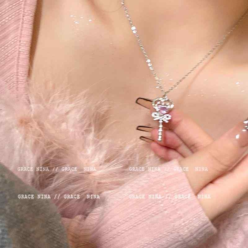 White - ネックレス 女性用 かわいい ピンク系 ハート 魔法棒 デザイン 鎖骨チェーン 軽量 気質 高級感 アクセサリー 普段使い シルバー調 ラブリー ジュエリー