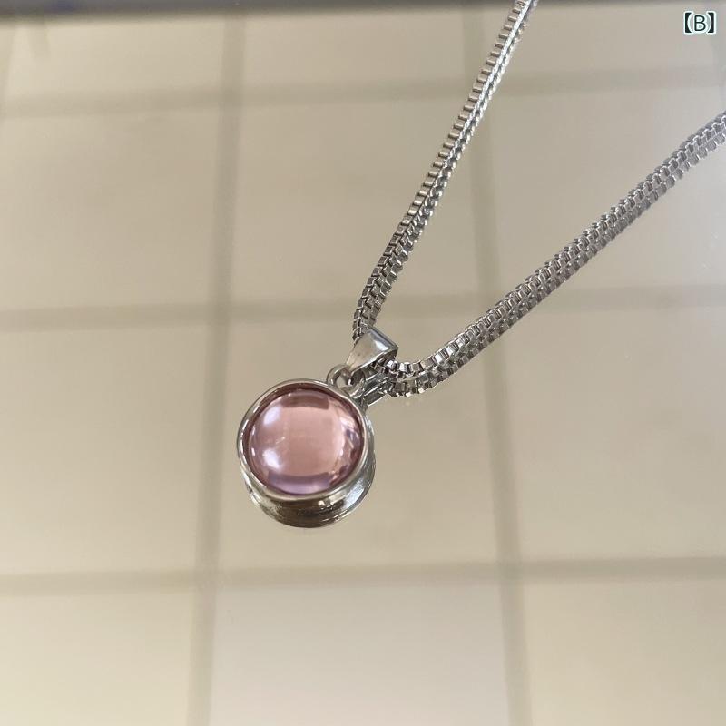 リバーパディのネックレス 女性用 ズ ハイエンド 気品 シンプル 鎖骨チェーン ベーシック 軽量 ラグジュアリー 首元アクセサリー かわいい ピンククォーツ 気質 甘め 淡いピンク ファッション アクセサリー 日常使い 華奢 シルバー チェーン モダン 女性｜アングル3