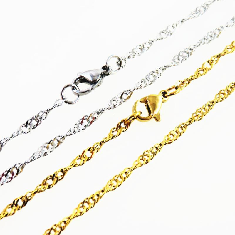 Beads - レディース ネックレス 不锈钢 波紋 デザイン 金色 真空メッキ タイタン 鋼 アクセサリー チェーン 軽量 輝き 普段使い シンプル ジュエリー