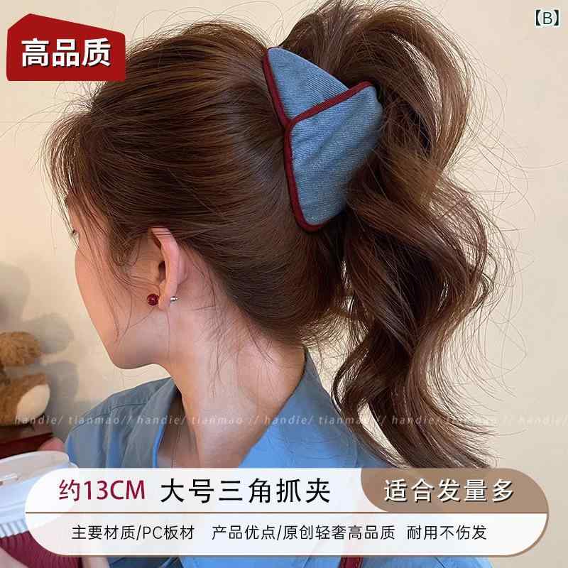 ヘアアクセサリー 春夏 女性用 韓国 復古 気品 コットン デニム 切り替え ヘアクリ...