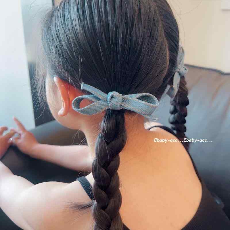 Valletta, Pattin - キッズ 女の子 ヘアアクセサリー 牛仔布 布製 蝶結び ヘアゴム 頭紐 小さめ ゴム かわいい 甘め デザイン 日常使い 軽量 伸縮性 綿混 夏 春夏 通年