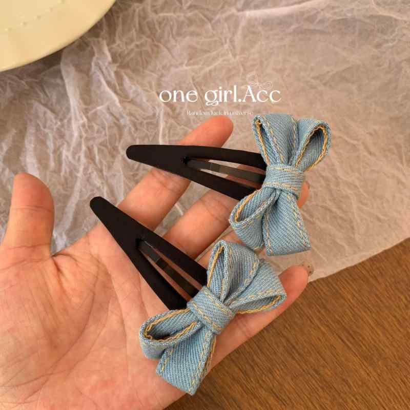 Hair Clips - ヘアアクセサリー 女性用 韓国 ライトブルー デニム 蝶々結び バタフライクリップ サイドピン ハーフアップ ピン 軽量 伸縮性 通勤 普段使い かわいい シンプル アクセント