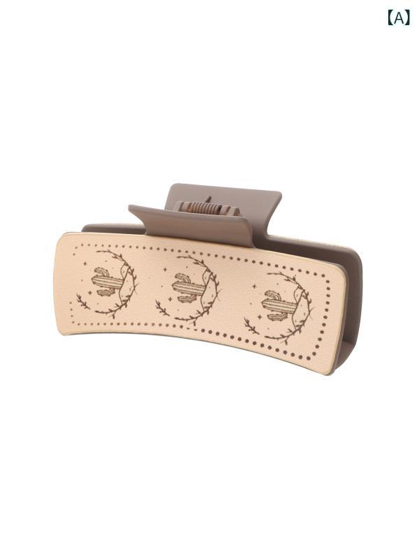 リバーパディのヘアアクセサリー 女性用 牛仔 レザー シュミット柄 ヘアクリップ 髪留め クロコダイル シュガークリップ 速乾素材 軽量 普段使い かわいい アクセ 秋冬 ピンク系 ブラウン系｜アングル2