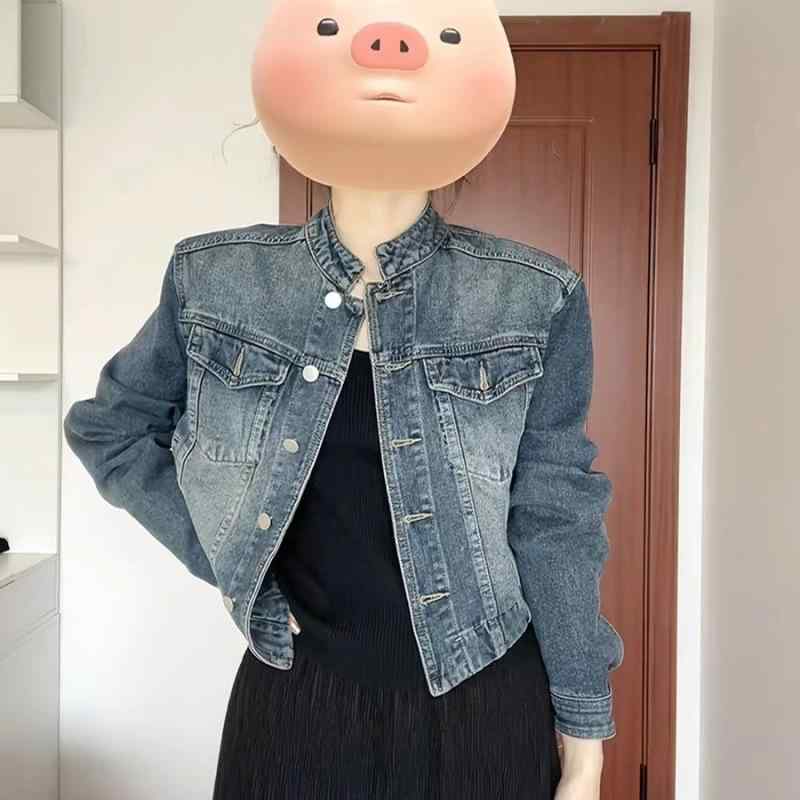Other - デニムジャケット 女性用 春夏 韓国 復古 百搭 スリム ポケット スタンドカラー ショート丈 軽量 伸縮性 吸湿速乾 ブルー デニム素材 通勤 普段使い アウトドア ハイウエスト ビッグシルエット カジュアルスタイル