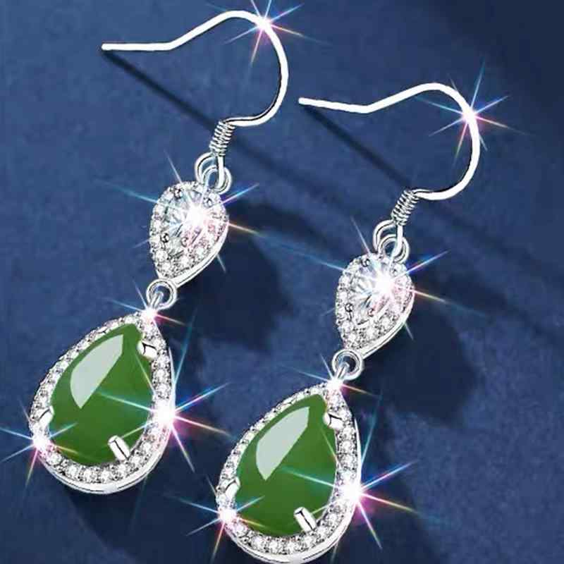 乐天商城 - イヤリング 女性用 グリーン アップルグリーン 水晶 ドロップ 形状 ファッション アクセサリー 耳飾り 緑色 クリスタル モダン スタイル ジュエリー