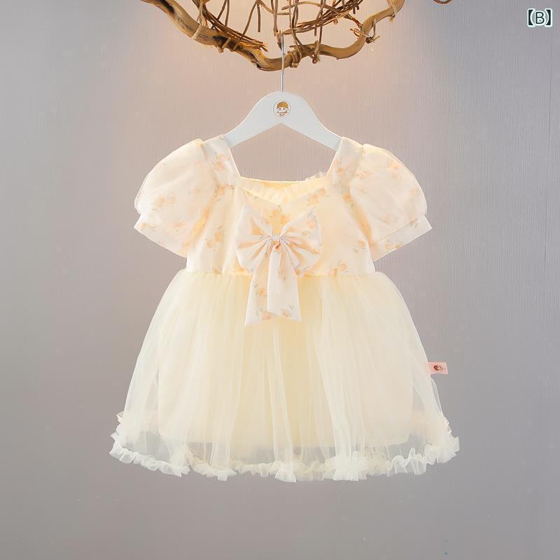 ワンピース キッズ 女の子 半袖 子供用 ドレス チュールスカート 姫系 夏服 サマー...