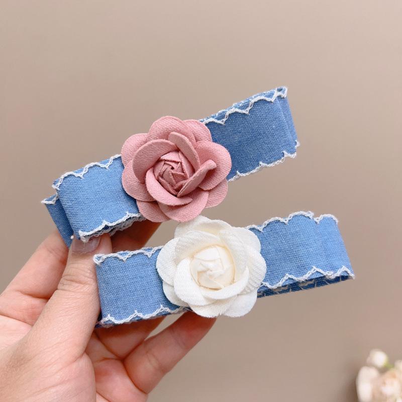 Hair Clips - ヘアアクセサリー かわいい 女の子用 デニム 花柄 ヘアクリップ ビンテージ ヘアバンド 後頭部 ハーフアップ ヘアアレンジ 多用途 髪飾り