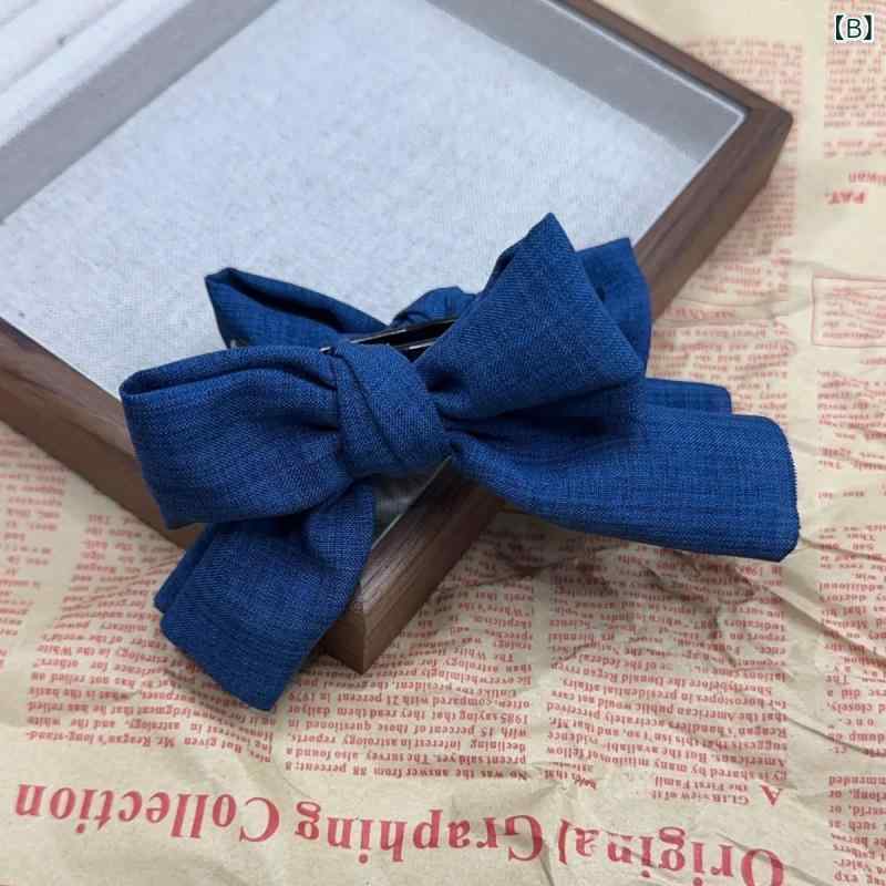 ヘアクリップ 女性用 ソフトデニム生地 大型リボン バタフライボウ シンプル 気品 ...