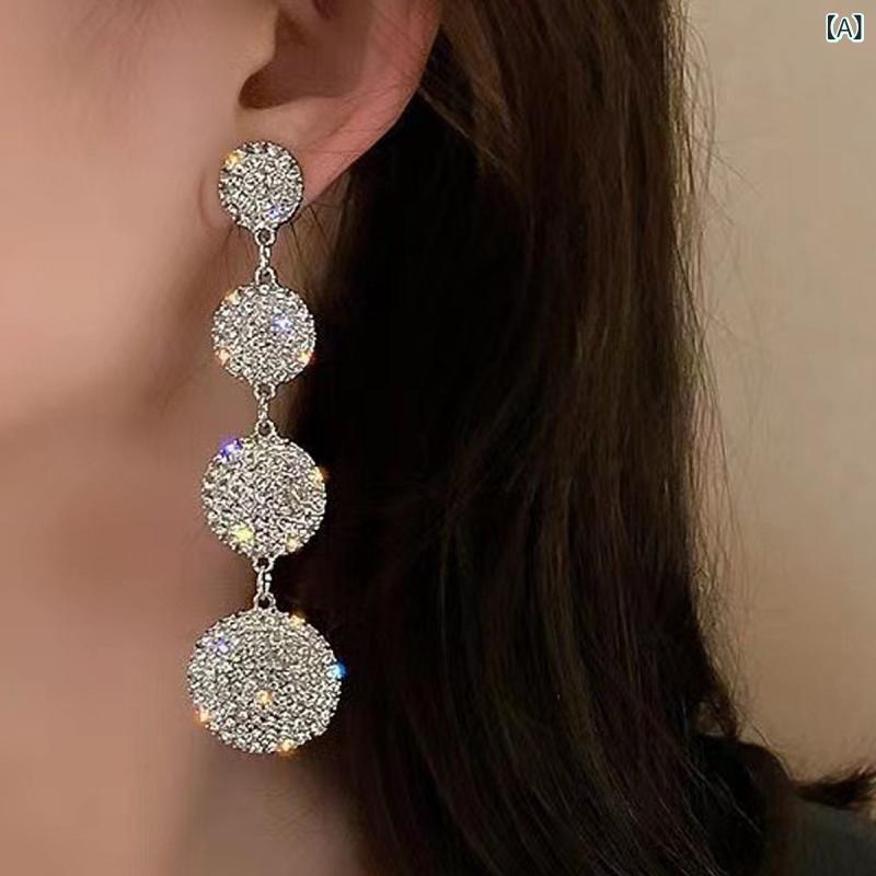 イヤリング 女性用 幾何学 円形 ロング 耳飾り 欧米 ビッグ シンプル ファッション デザイン アクセサリー 華奢 揺れる ゴールド シルバー 秋冬 2