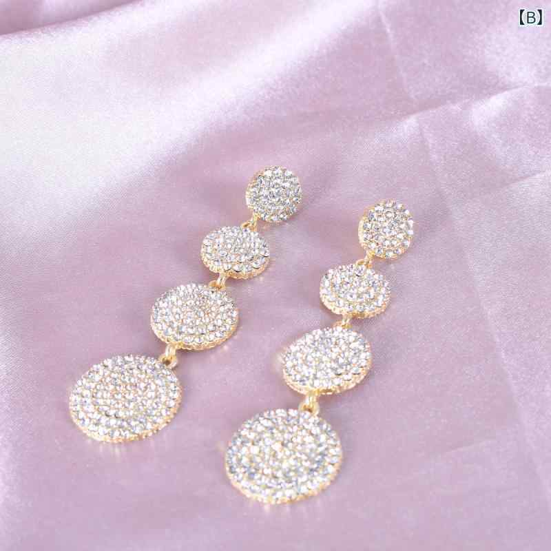 イヤリング 女性用 幾何学 円形 ロング 耳飾り 欧米 ビッグ シンプル ファッション デザイン アクセサリー 華奢 揺れる ゴールド シルバー 秋冬 3