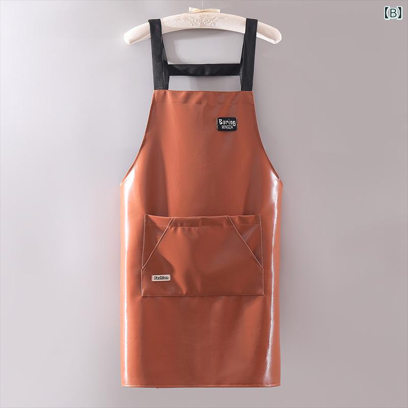 エプロン 女性用 PUレザー 防水 防油 防汚 厨房用 家用 仕事用 免洗 軽量 伸縮性 通勤 普段使い 飲食店 ブラック riverpaddy-11481842 リバーパディ サンプル画像2