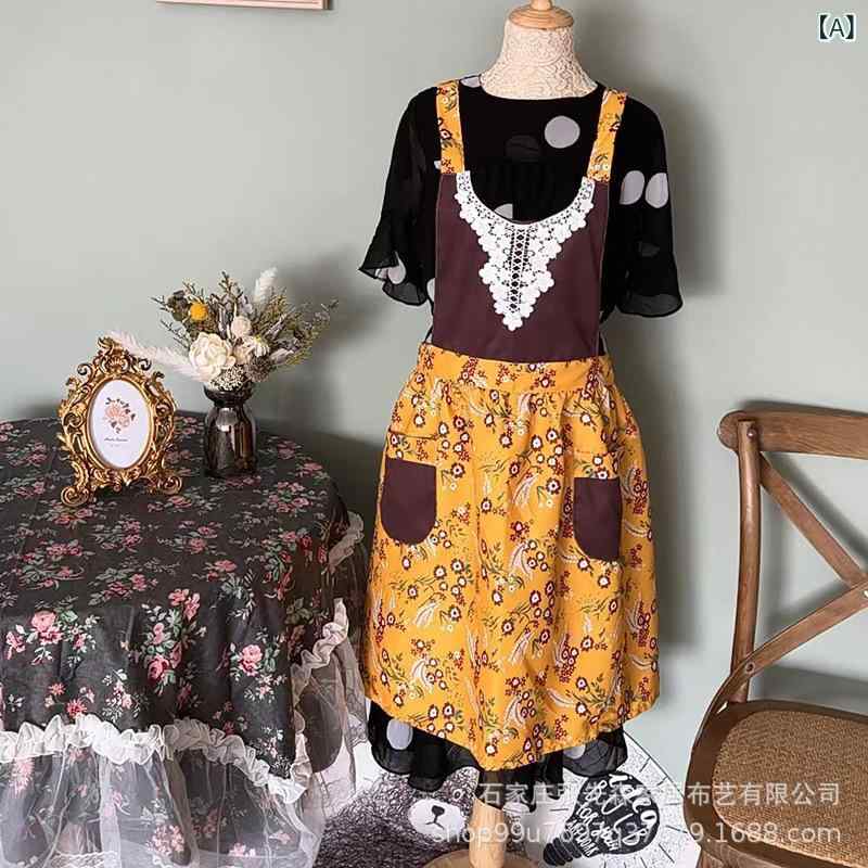 Rakuten - レディース 復古 エプロン キッチン デザート店 作業服 欧 ファッション 腰巻き 覆い エプロン紐 ポケット付き かわいい 女性用