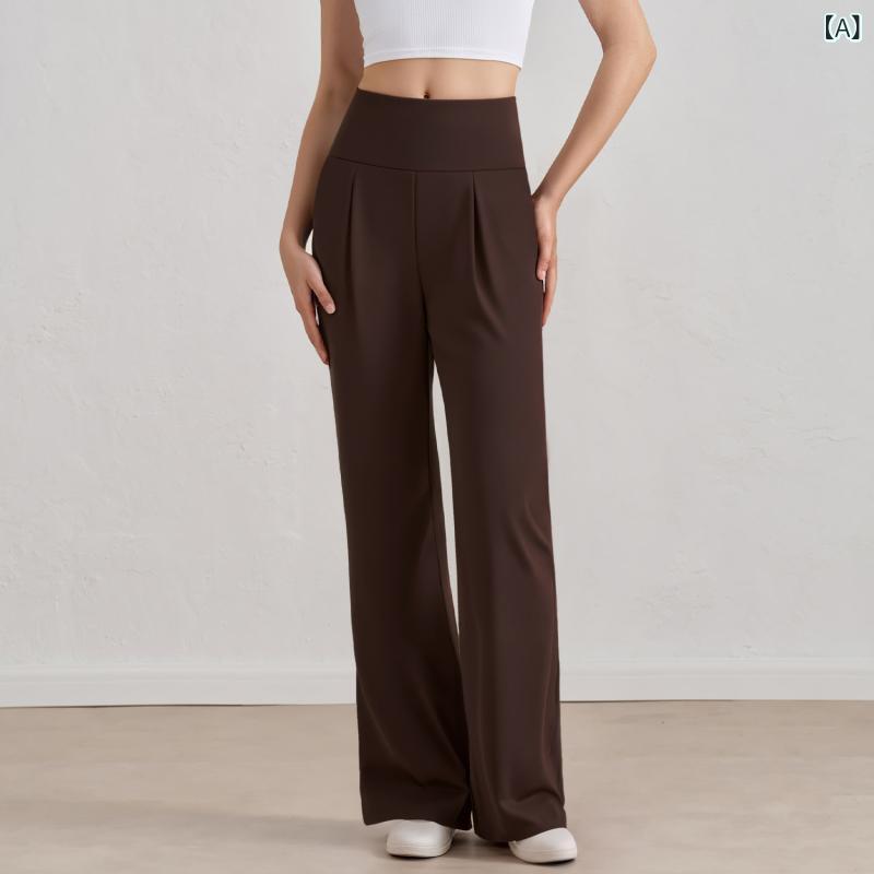 Long Pants - レディース クロップドパンツ 高腰 ストレートパンツ ミドル丈 夏用 薄手 ナチュラル ゆったり スリム効果 ワイドレッグパンツ ヨガパンツ 吸湿速乾 ストレッチ コットン混 軽量 アクティブウェア カジュアル 普段使い 通勤用 アウトドア