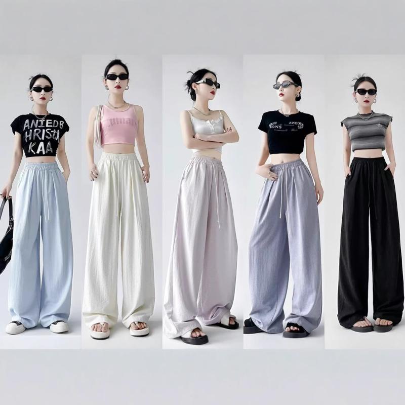 Capri Pants - パンツ 女性用 ゆったり ルーズフィット スリム効果 ワイドレッグ ストレート コットン混 タックデザイン クロップド丈 デイリーカジュアル 軽量 柔らかい肌触り 通勤 普段使い 秋冬