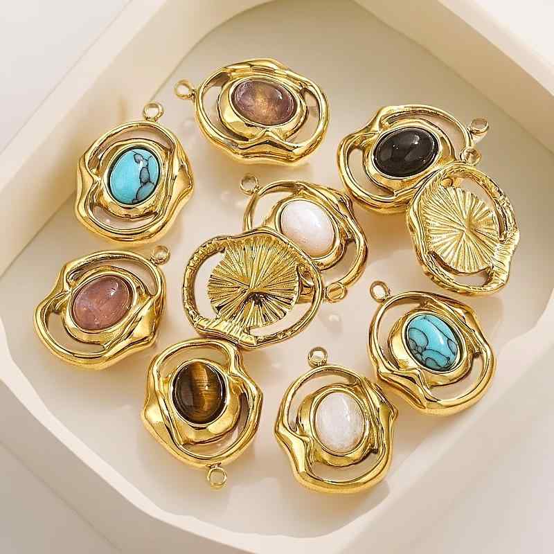 Pearl - イヤリング ピアス 吊り下げ 天然石 チタン ステンレス アクセサリー 女性 幾何学 デザイン ターバンストーン 耳飾り ペンダント ネックレス シルバー メタル ジュエリー 軽量 耐久性 ファッション アクセント ギフト デイリー コーデ レイヤード