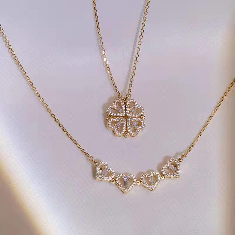 Other - ネックレス 女性用 ダブルウェイ ヨーロッパスタイル アクセサリー ハート型 フル 軽量 シンプル かわいい 普段使い シルバー ゴールド 切り替え ラッキーアイテム 華奢 ファッション ジュエリー プレゼント 通勤 デイリー アクセント ス