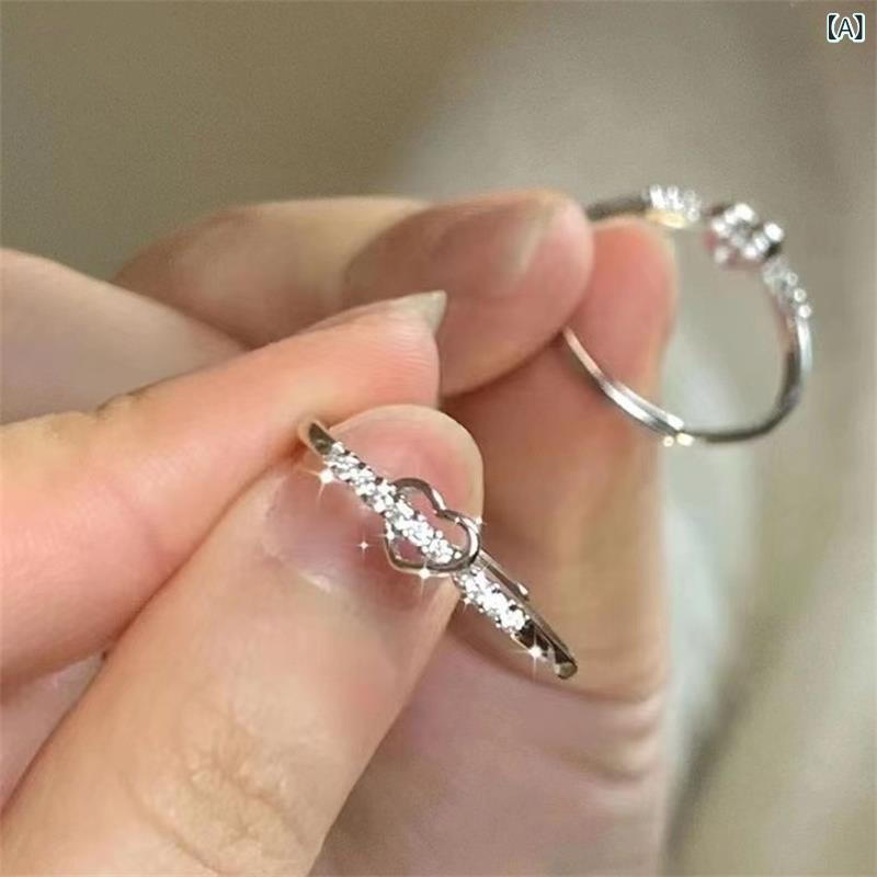 レディース 指輪 925シルバー 開口式 ハート デザイン 排石 空洞加工 高級感 ファ...