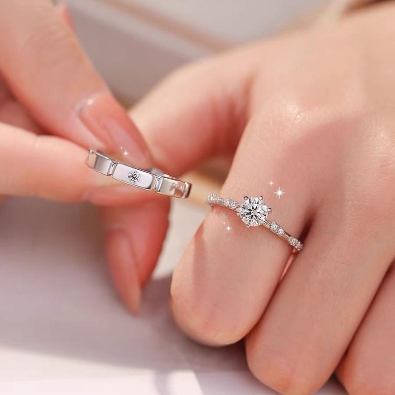 指輪 メンズ レディース ユニセックス クラシック ジルコニア 六爪 セットリング カップル用 結婚用 シンプル デザイン 日常使い 金属製 輝き 高級感 耐久性 ブラック シルバー ゴールド
