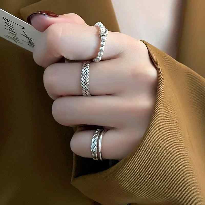 Other , Materials - 指輪 女性用 復古 ファッション 幾何学 ベーシック ダブルレイヤー S925 銀メッキ オープンリング 食指用 かわいい スタイリッシュ 日常使い 軽量 シンプル デザイン ピンキーリング シルバー アクセサリー