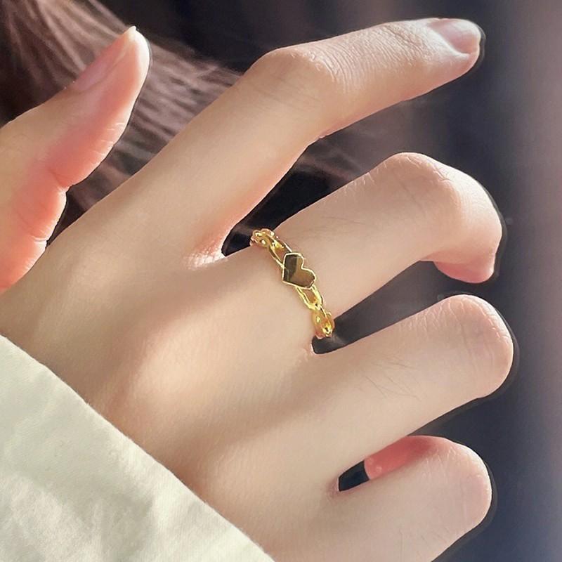Other , Materials - 指輪 女性用 シンプル 高級感 チタン合金 ハート チェーン 幾何学 心形 リンク リング かわいい 普段使い 軽量 耐久性 シルバー ピンクゴールド ユニセックス ジュエリー アクセサリー
