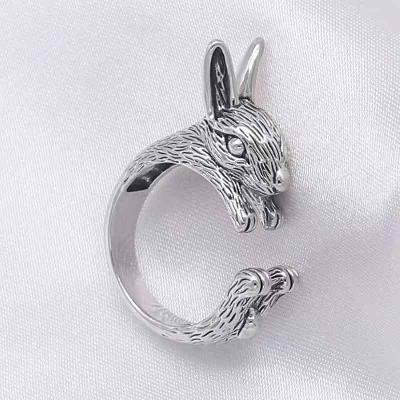 Rakuten - 指輪 女性用 かわいい 動物 ウサギモチーフ 個性的 復古 開口リング ファッションアクセサリー シンプルデザイン 銀色 普段使い 軽量 シルバー調 ユニセックス かわいい動物柄 開閉式 指輪 シンプルモダン ファッション小物 日常ジュエリー 動物モチ