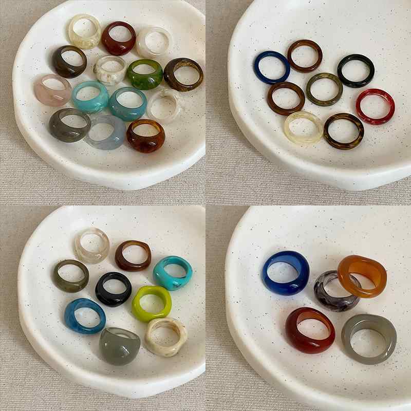 指輪 女性用 シンプル 個性 ファッション 気質 通勤 コーディネート 自由 リング 樹脂 カラフル 不規則 丸型 かわいい 軽量 普段使い シルバー アクセサリー